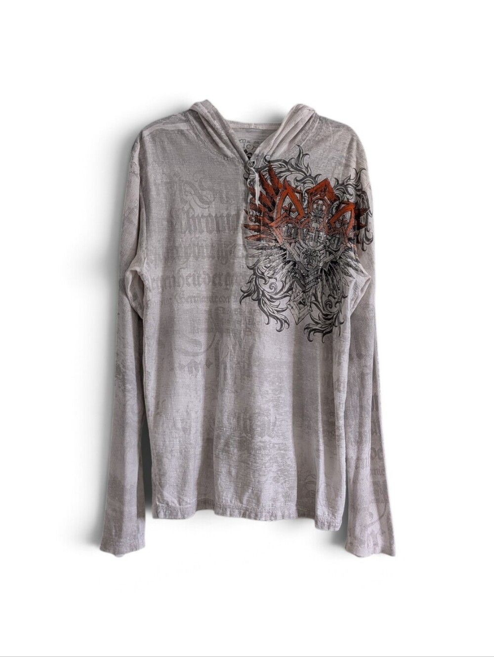Affliction Live Fast White Hooded Long-Sleeve Graphic Shirt